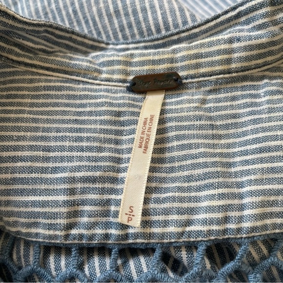 Free People Off Poplin Blue Stripe Chambray Combo Lace Up Mini Dress EUC Size S - Picture 10 of 12